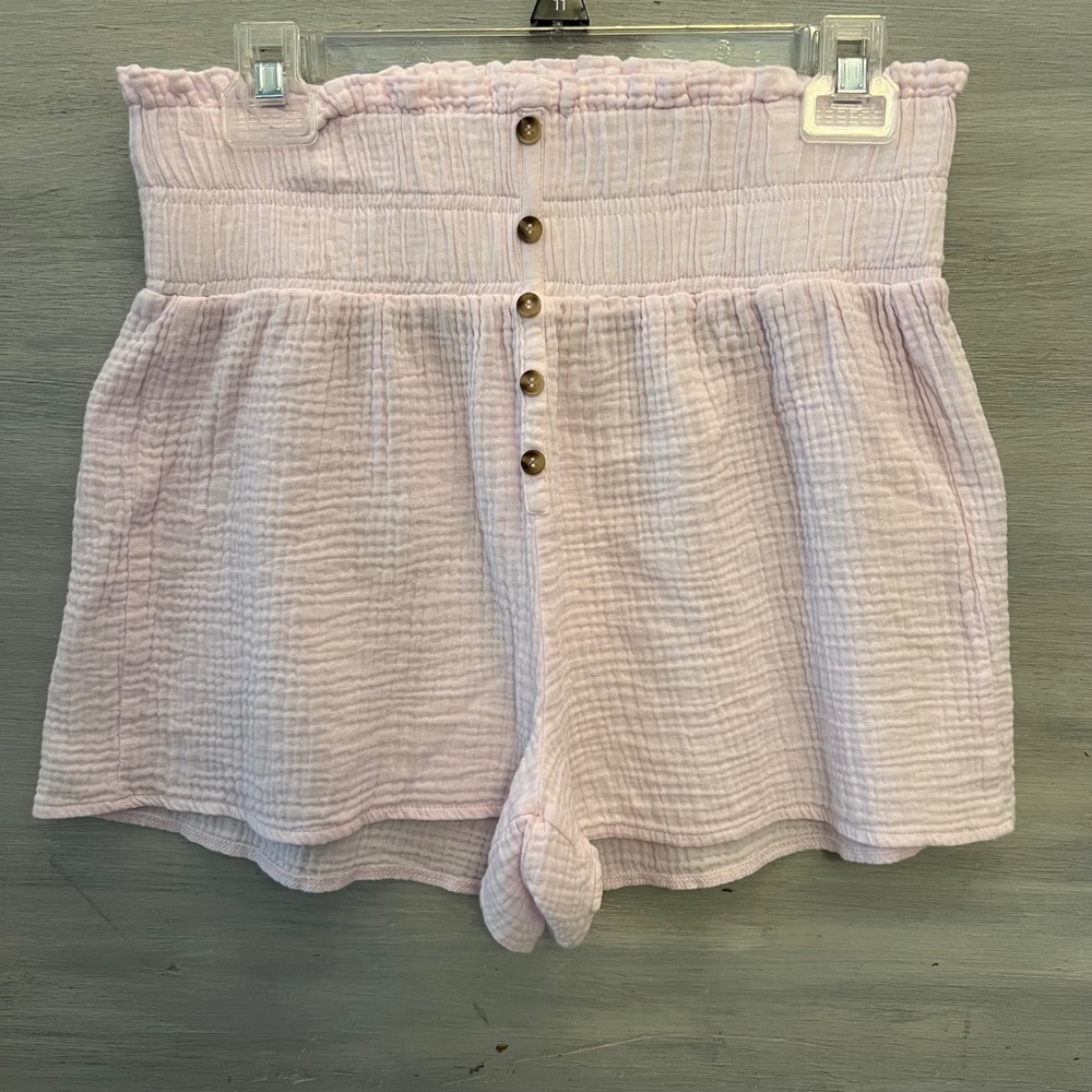 Simply Southern 100% Cotton Pale Pink Muslin High Waist Shorts Size S/M GC
